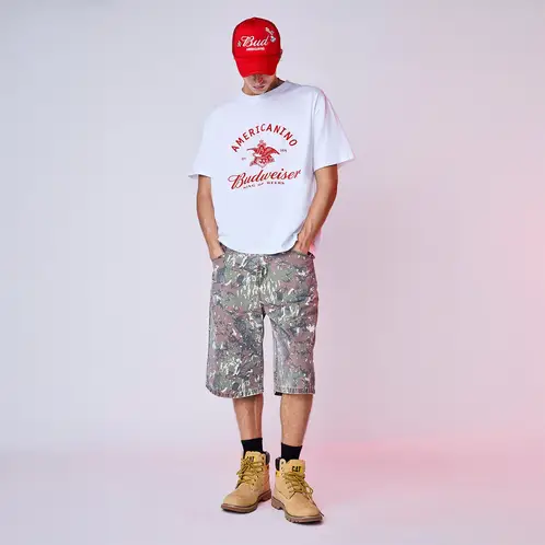 AMERICANINO - Bermuda Camuflado Budweiser Baggy Fit Hombre