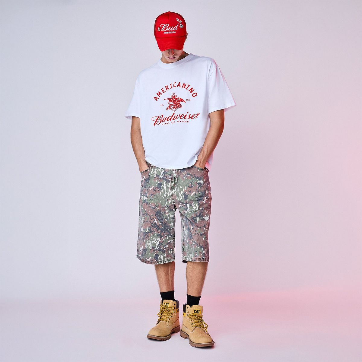 AMERICANINO - Bermuda Camuflado Budweiser Baggy Fit Hombre Americanino