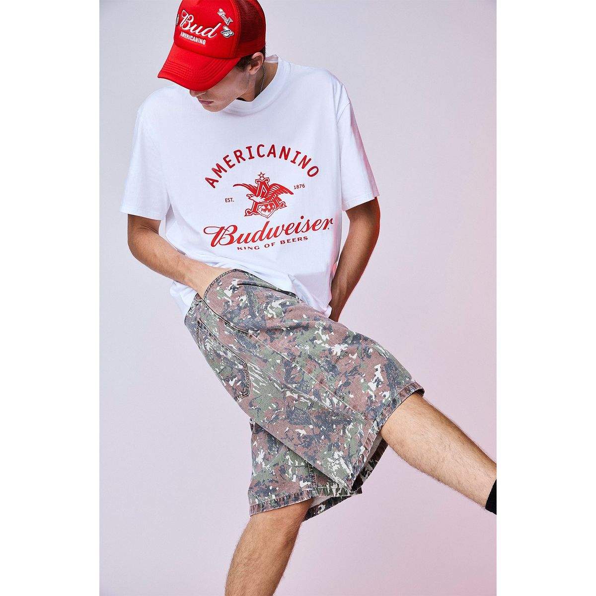 AMERICANINO - Bermuda Camuflado Budweiser Baggy Fit Hombre Americanino