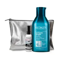REDKEN - Set Fortalecedor de Largos Cabello Quebradizo Shampoo Extreme Length 300ml + One United 30ml