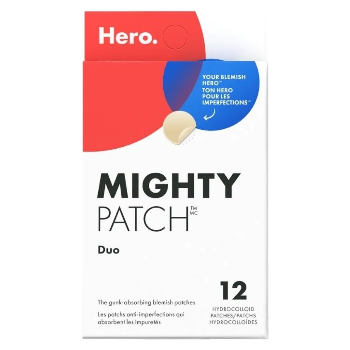 HERO - Parche Antiacné Hidrocoloide Mighty Patch Duo 12 Unidades Hero