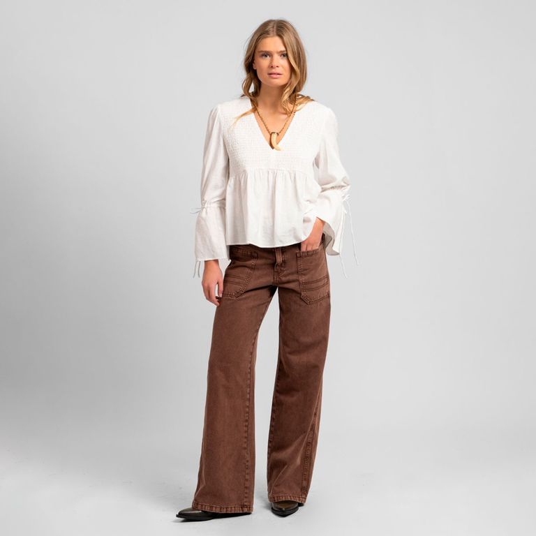 Jeans Wide Leg Tiro Alto Tali Café Mujer