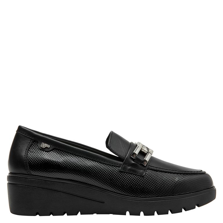16 HRS Mocasín Mujer Cuero Negro