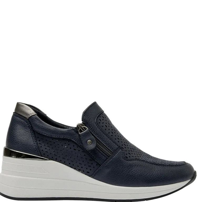 Zapatilla Urbana Mujer Cuero Azul