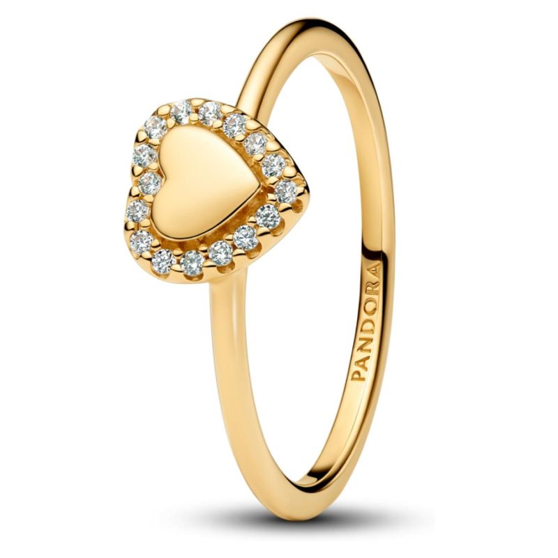 PANDORA - Anillo Halo y Corazón Grabable Mujer Pandora