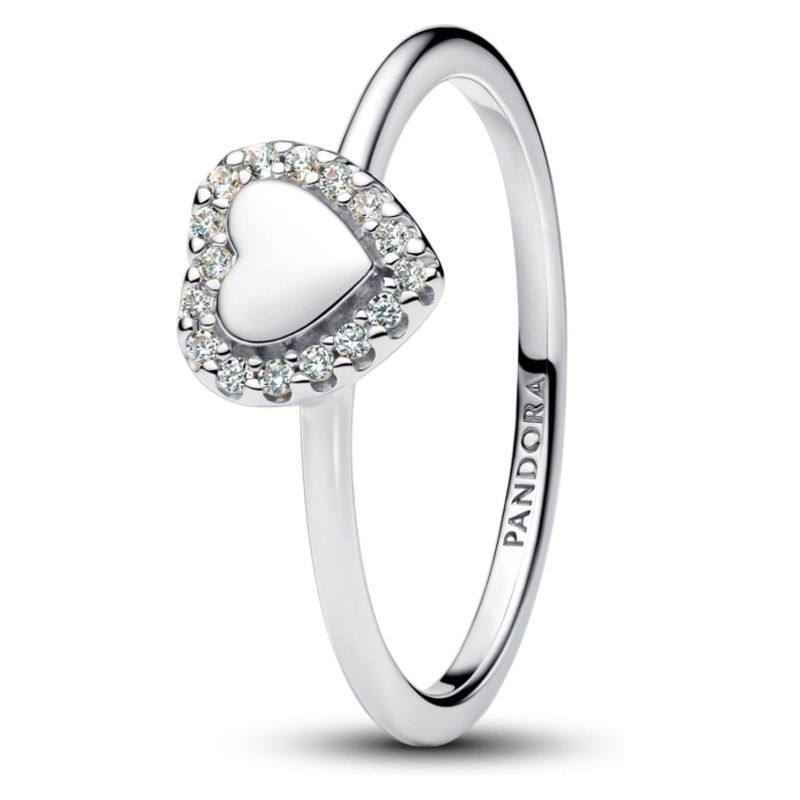 PANDORA - Anillo Halo y Corazón Grabable Mujer Pandora