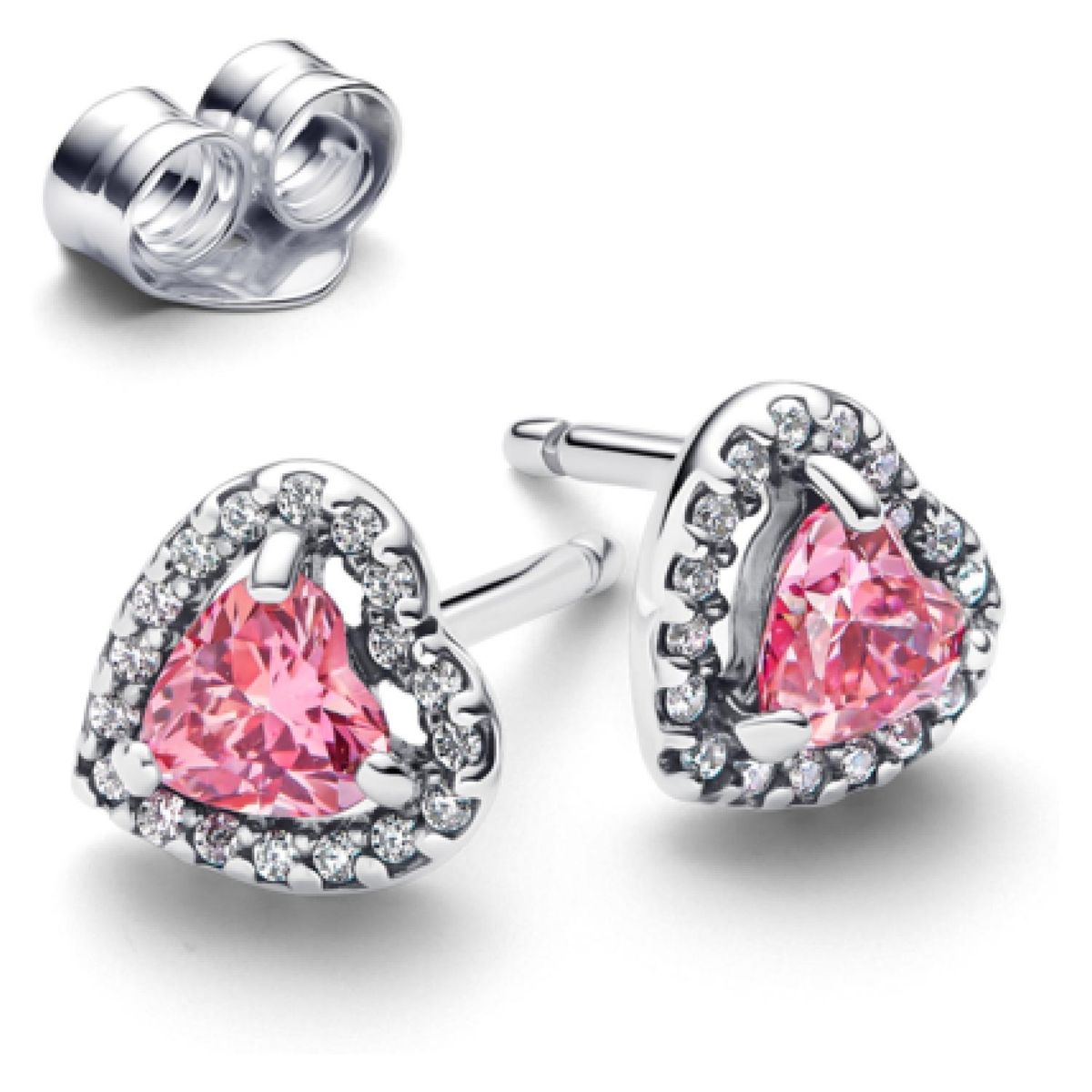 PANDORA - Aretes de Botón Corazón Rosa Mujer Pandora