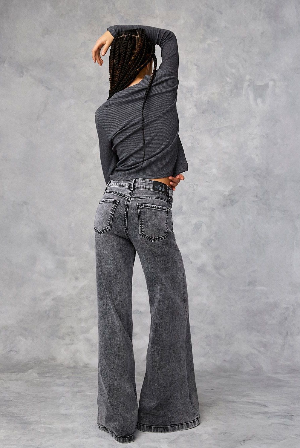 AMERICANINO - Jeans Americanino Wide Leg Tiro Alto Mujer Algodón Gris