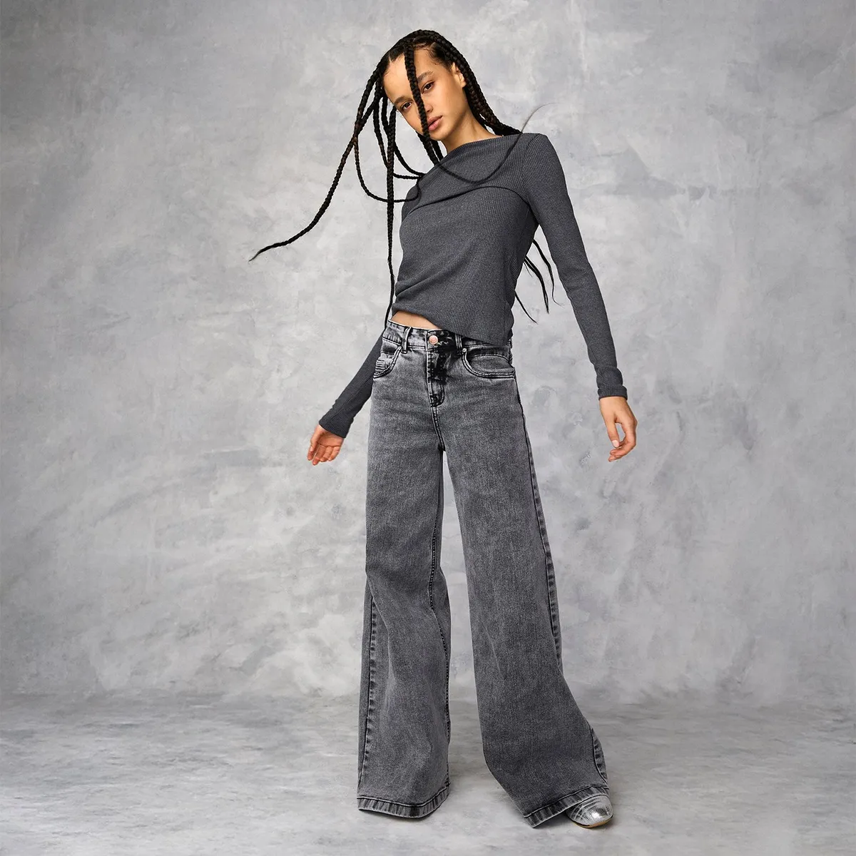 AMERICANINO - Jeans Americanino Wide Leg Tiro Alto Mujer Algodón Gris