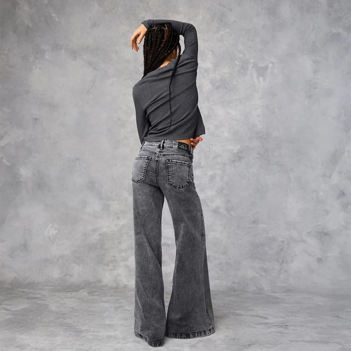 AMERICANINO - Jeans Americanino Wide Leg Tiro Alto Mujer Algodón Gris