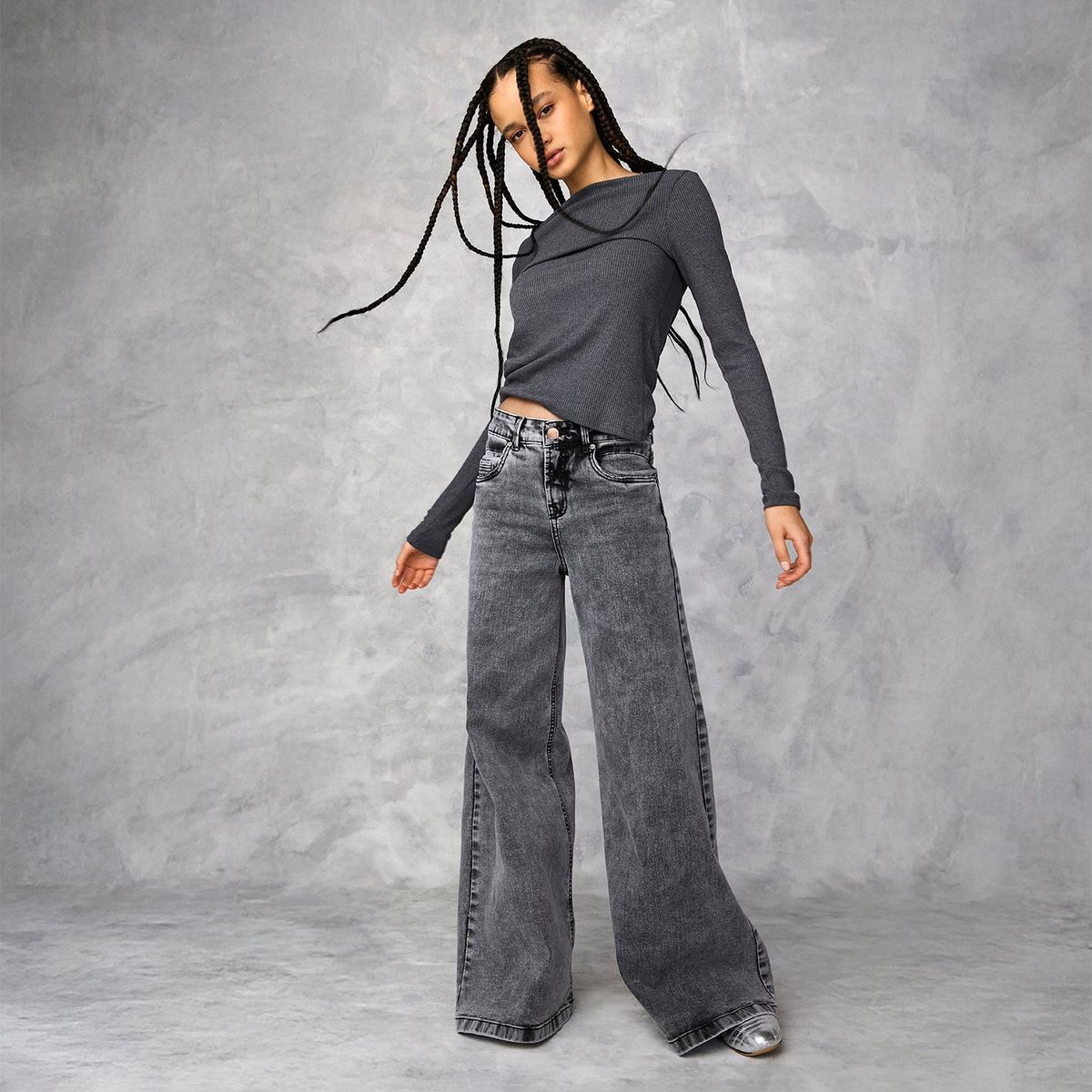 AMERICANINO - Jeans Americanino Wide Leg Tiro Alto Mujer Algodón Gris