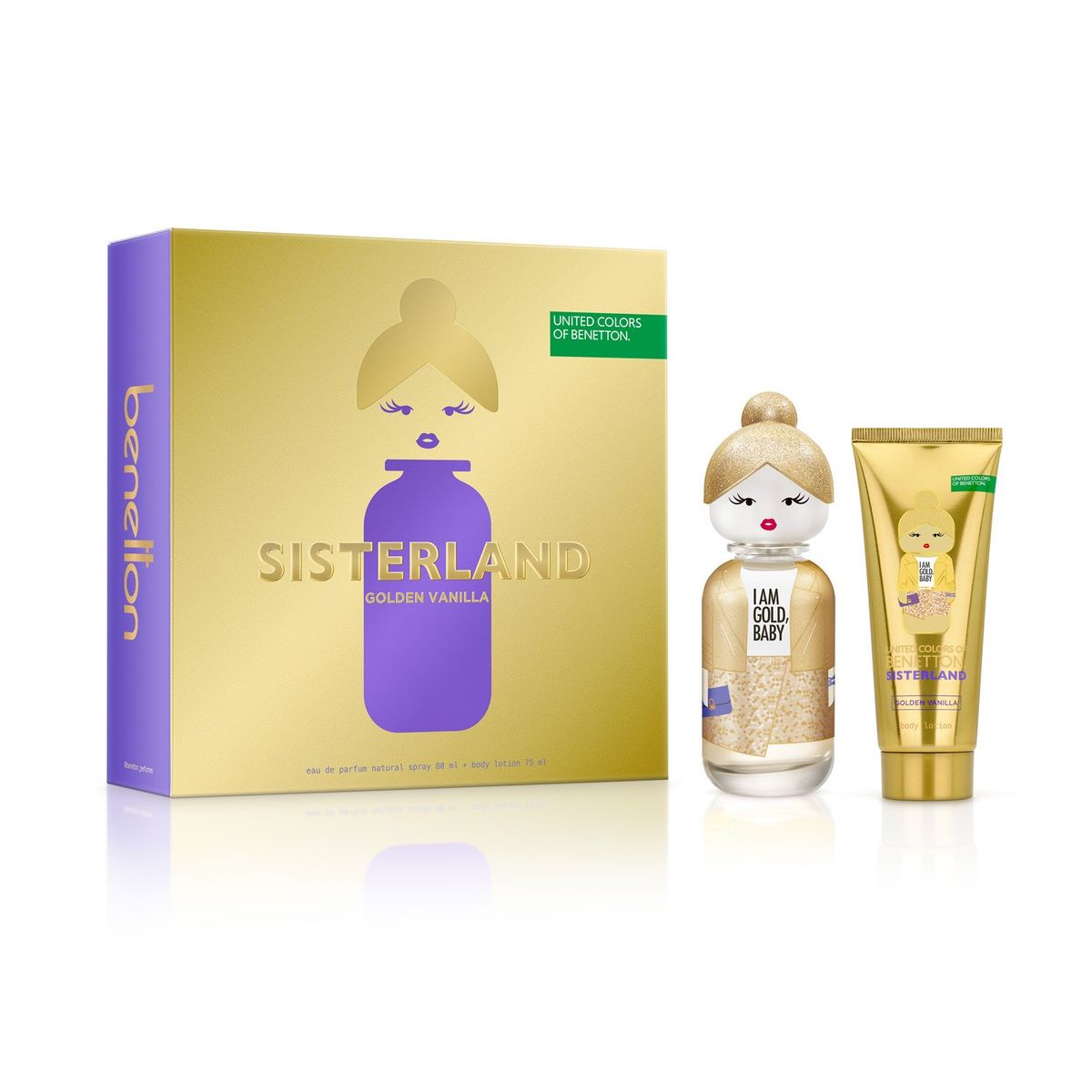 BENETTON - Set United Colors Sisterland Golden Vanilla Eau De Parfum 80 Ml + Body Lotion 75 Ml Benetton