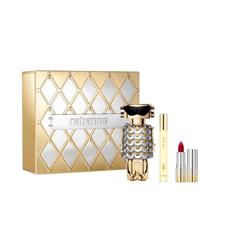 RABANNE - Set Fame Eau De Parfum 80 Ml + 10 Ml + Dramalips Shiny Lipstick First Red Carpet 687 Rabanne