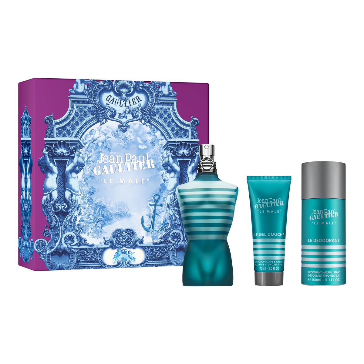 JEAN PAUL GAULTIER - Set Le Male Eau De Toilette 125 Ml + All-Over Shower Gel 75 Ml + Deodorant Spray 150 Ml Jean Paul Gaultier