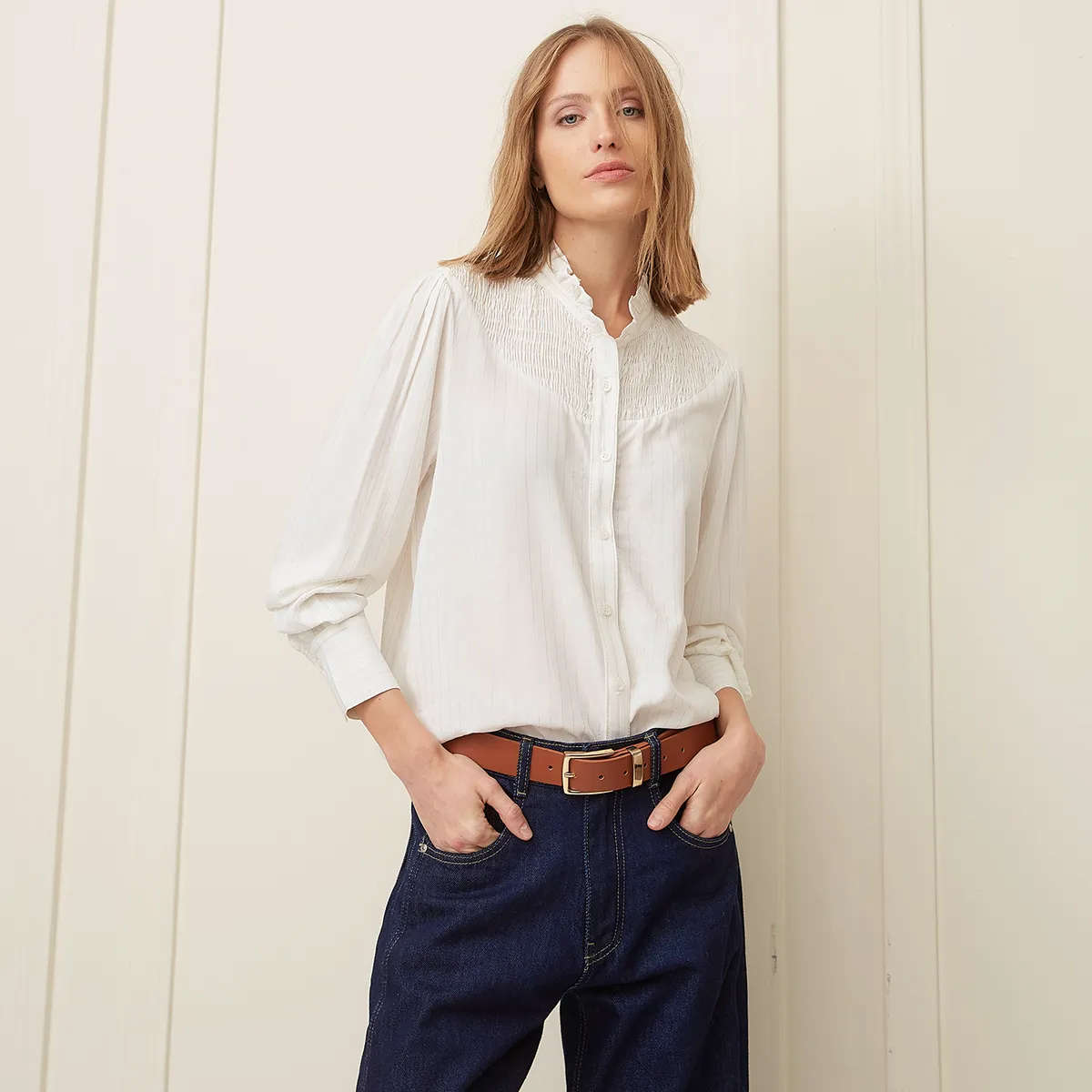 BASEMENT - Blusa Manga Larga Algodón Mujer Basement