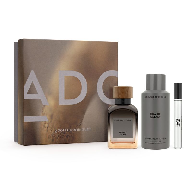 ADOLFO DOMINGUEZ - Set Regalo Adolfo Dominguez Perfume Hombre Ébano Salvia Edt 120Ml + Desodorante 150Ml + Megaspritzer 10Ml Adolfo Dominguez