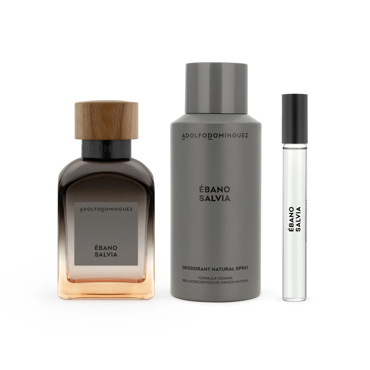ADOLFO DOMINGUEZ - Set Regalo Adolfo Dominguez Perfume Hombre Ébano Salvia EDP 120Ml + Desodorante 150Ml + Megaspritzer 10Ml Adolfo Dominguez