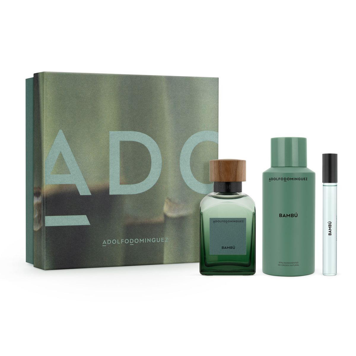 ADOLFO DOMINGUEZ - Set Regalo Adolfo Dominguez Perfume Hombre Bambú EDP 120Ml + Desodorante 150Ml + Megaspritzer 10Ml Adolfo Dominguez