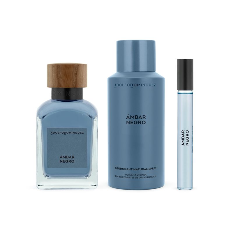 ADOLFO DOMINGUEZ - Set Regalo Adolfo Dominguez Perfume Hombre Ámbar Negro Edt 120Ml + Desodorante 150Ml + Megaspritzer 10Ml Adolfo Dominguez