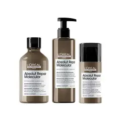 LOREAL PROFESSIONNEL - Set Profesional Reparación Molecular Shampoo 300ml + Sérum 250ml + Leave-in 100ml Absolut Repair Molecular