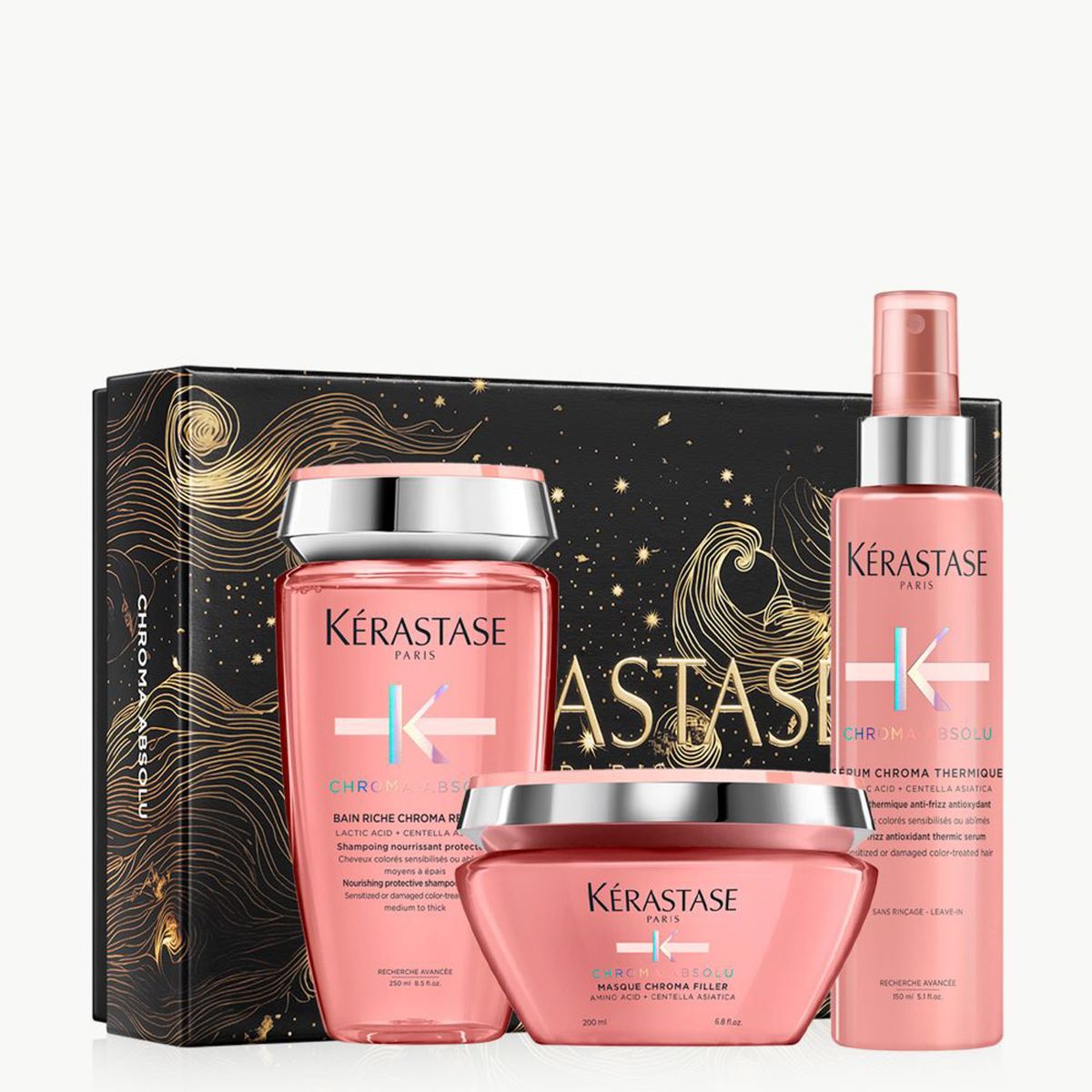 KERASTASE - Cofre Cuidado Del Color Shampoo + Máscara + Texturizante Para Cabello Fino a Medio Chroma Absolu