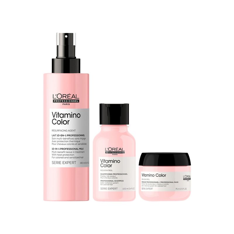 LOREAL PROFESSIONNEL - Set Profesional Cuidado Del Color Spray 10-1 190Ml + Shampoo 100Ml  + Máscara 75Ml Vitamino Color Loreal Professionnel