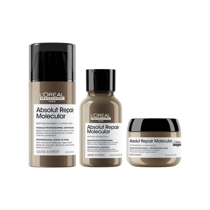 LOREAL PROFESSIONNEL - Set Profesional Reparación Molecular Leave-In 100Ml + Shampoo 100Ml + Máscara 75Ml  Absolut Repair Molecular Loreal Professionnel