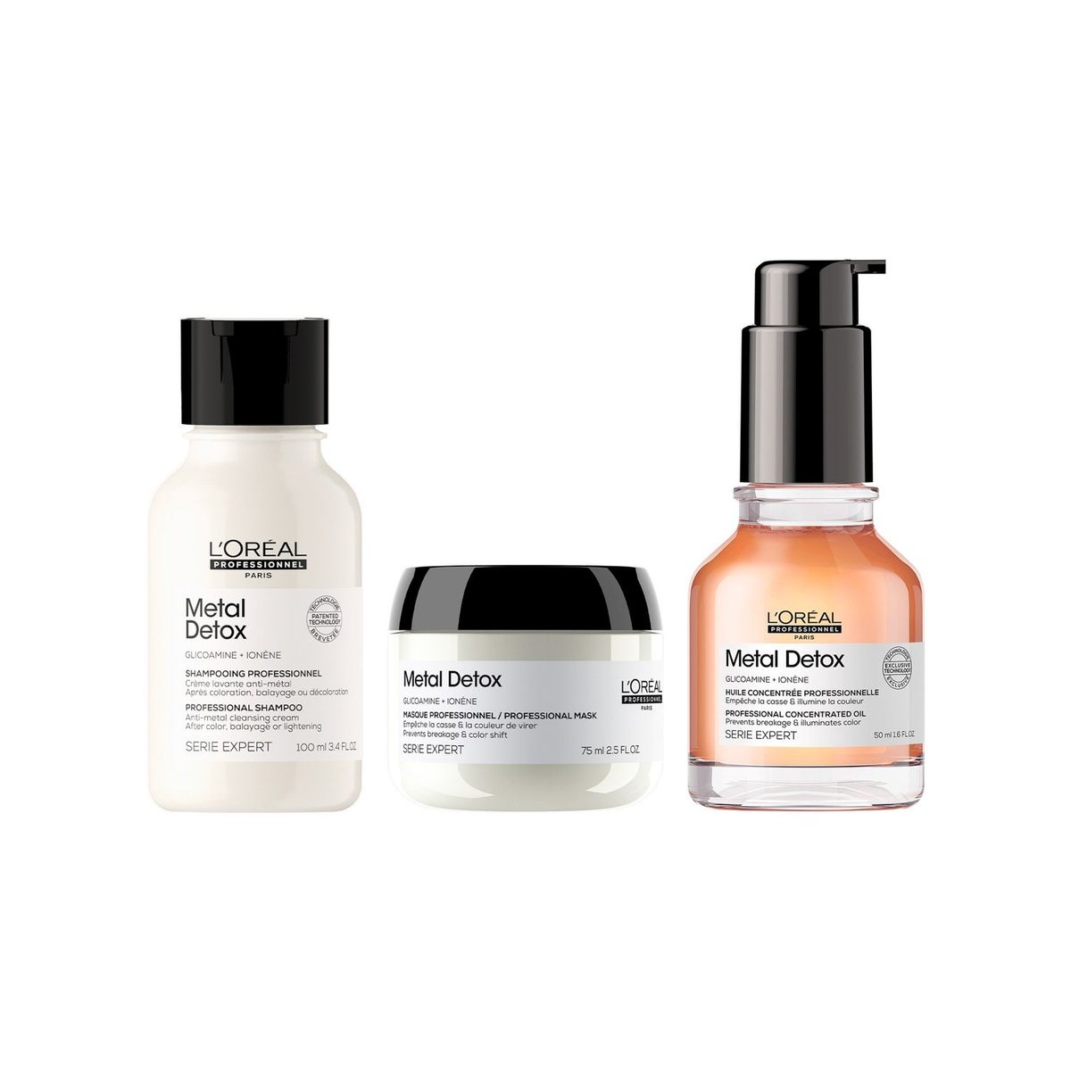 LOREAL PROFESSIONNEL - Set Profesional Anti-Quiebre Aceite Concentrado 50Ml + Shampoo 100Ml + Máscara 75Ml Metal Detox Loreal Professionnel