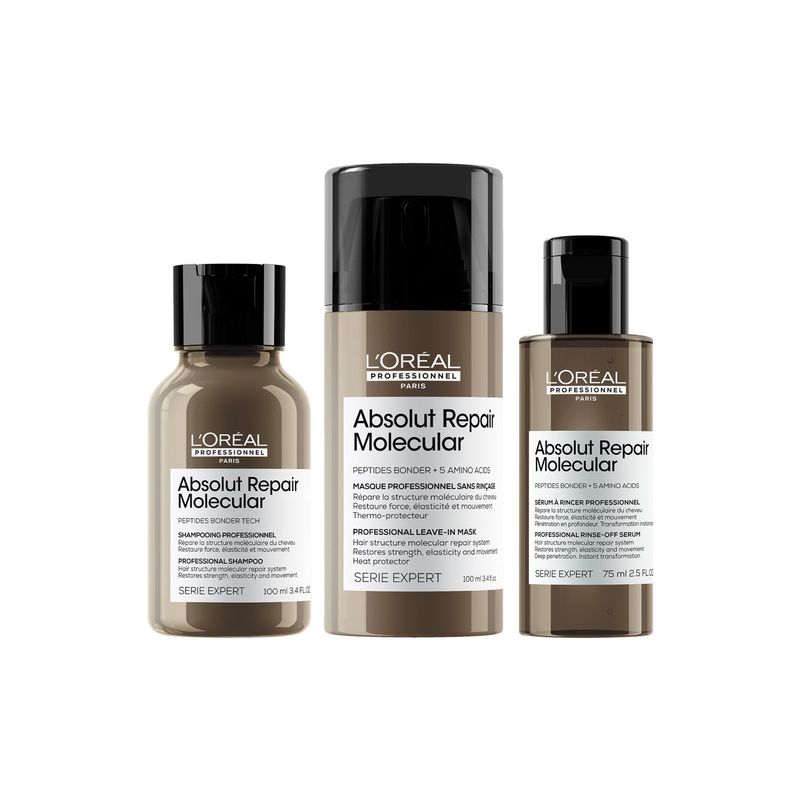 LOREAL PROFESSIONNEL - Set Profesional Reparación Molecular Leave-In 100Ml + Shampoo 100Ml + Sérum 75Ml Absolut Repair Molecular Loreal Professionnel