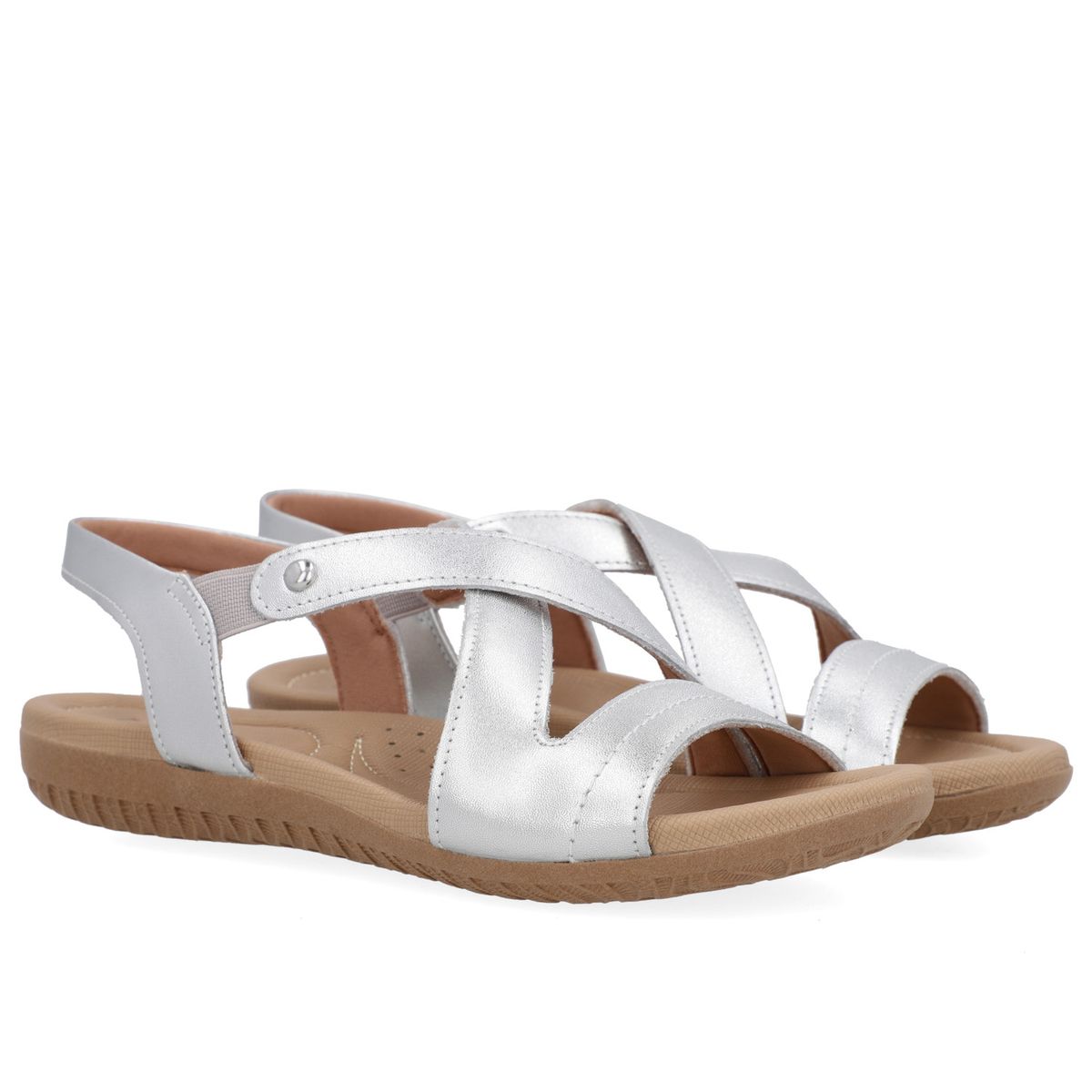 USAFLEX - Sandalia Mujer Cuero Plateado Usaflex