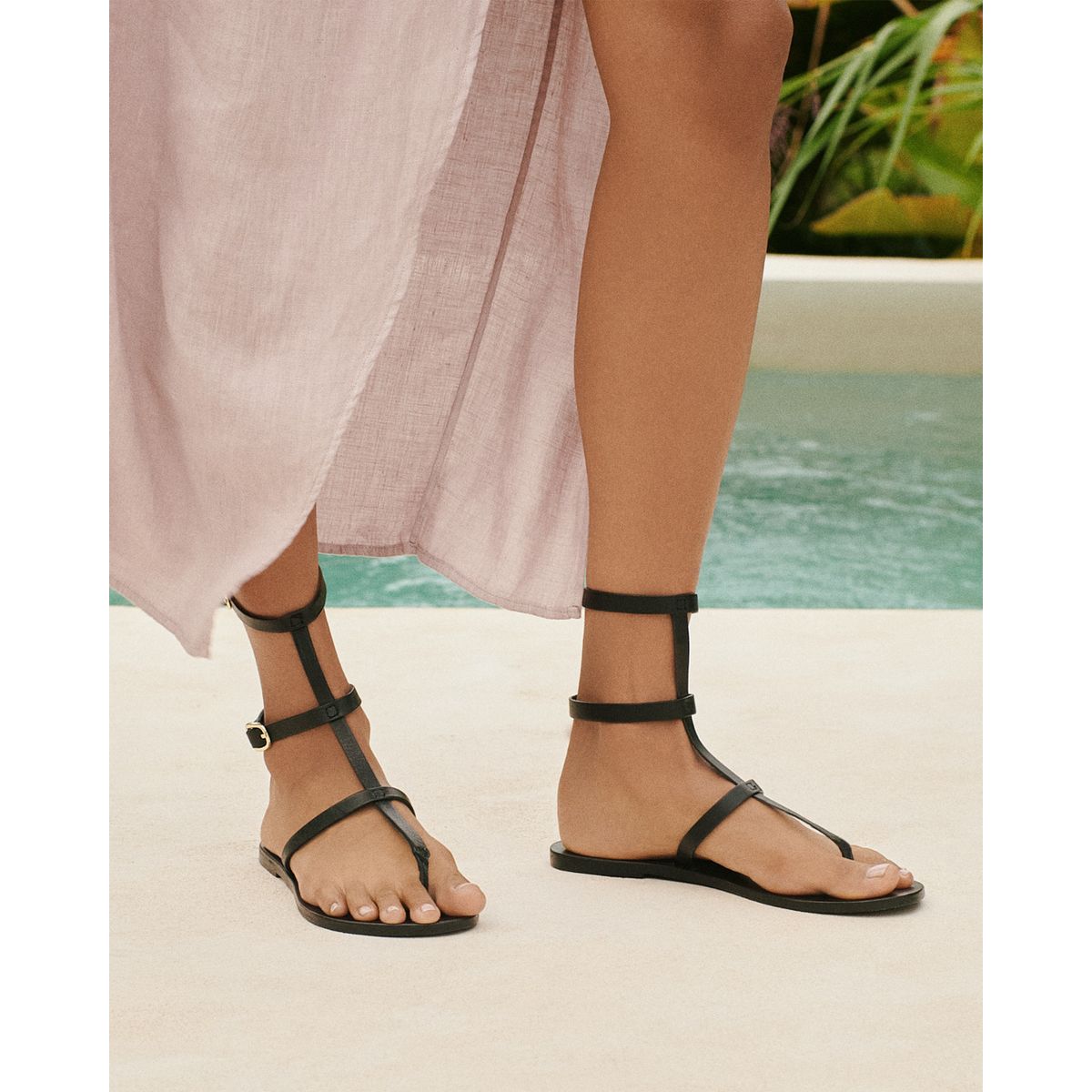 MANEBI - Sandalia Mujer Cuero Negro Manebi