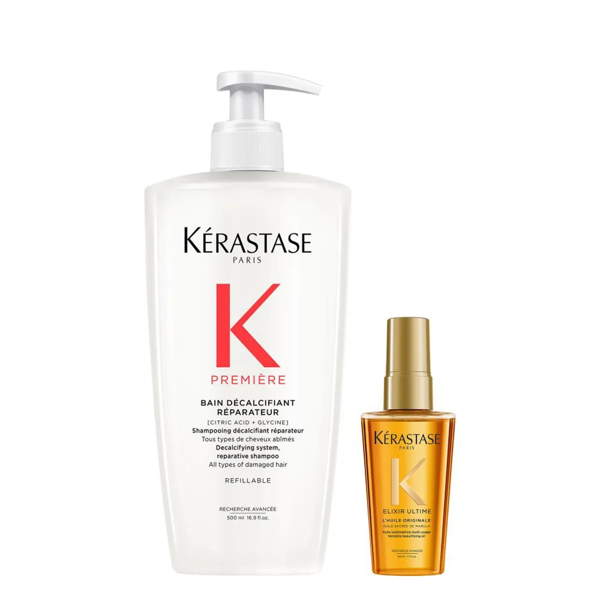 KERASTASE - Set Reparador Descalcificante Shampoo 500ml + Aceite 50ml para Cabello Dañado Première Kérastase