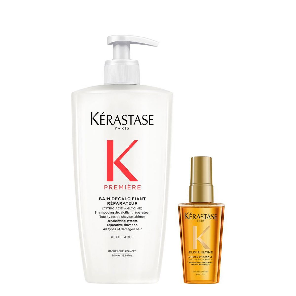KERASTASE - Set Reparador Descalcificante Shampoo 500ml + Aceite 50ml para Cabello Dañado Première Kérastase