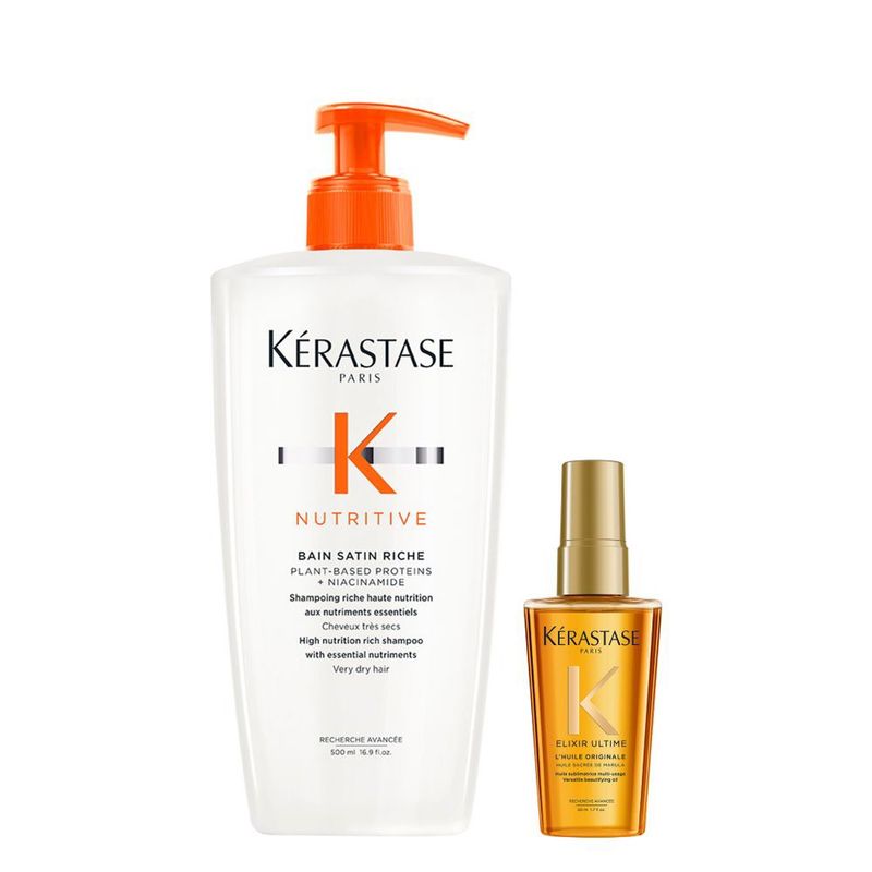 KERASTASE - Set Nutritivo Shampoo 500ml + Aceite 50ml para Cabello Seco Nutritive Kérastase