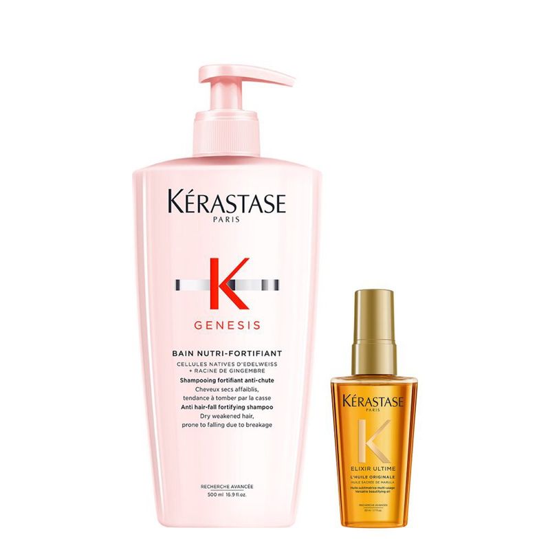 KERASTASE - Set Fortalecedor Shampoo 500ml + Aceite 50ml para Cabello Debilitado Genesis Kérastase