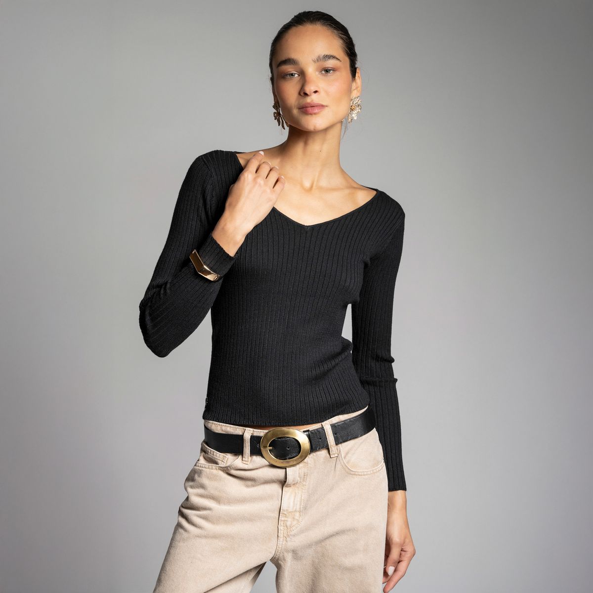 LOLITA LPK - Polera Tejida Pascuala V Negro Mujer Lolita LPK