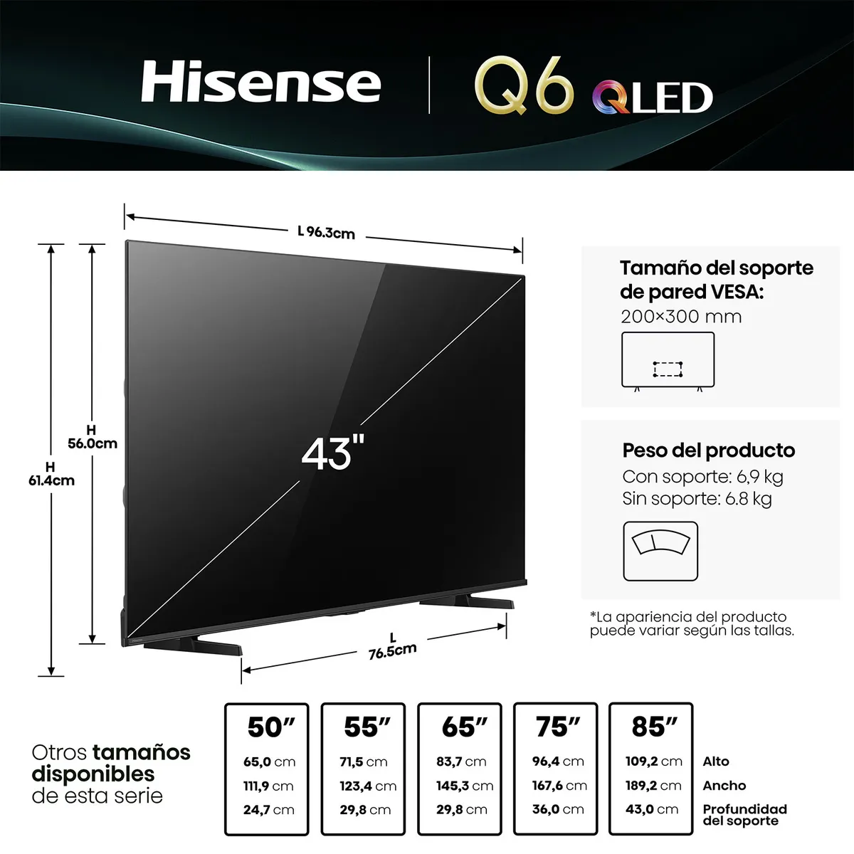 HISENSE - Smart Tv QLED 43" 43Q6QV 4K Hisense