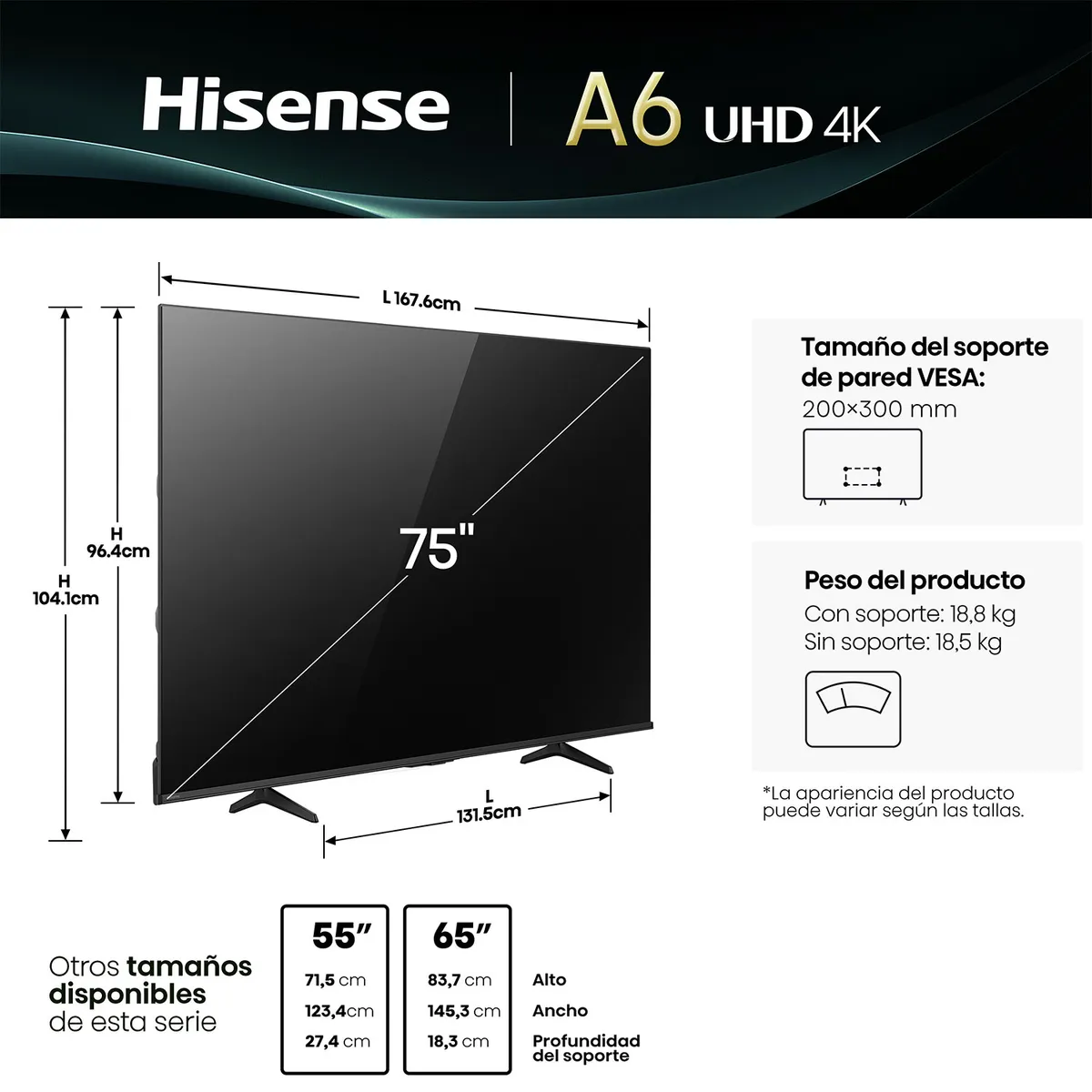 HISENSE - Smart Tv LED 75" 75A6NV 4K Hisense