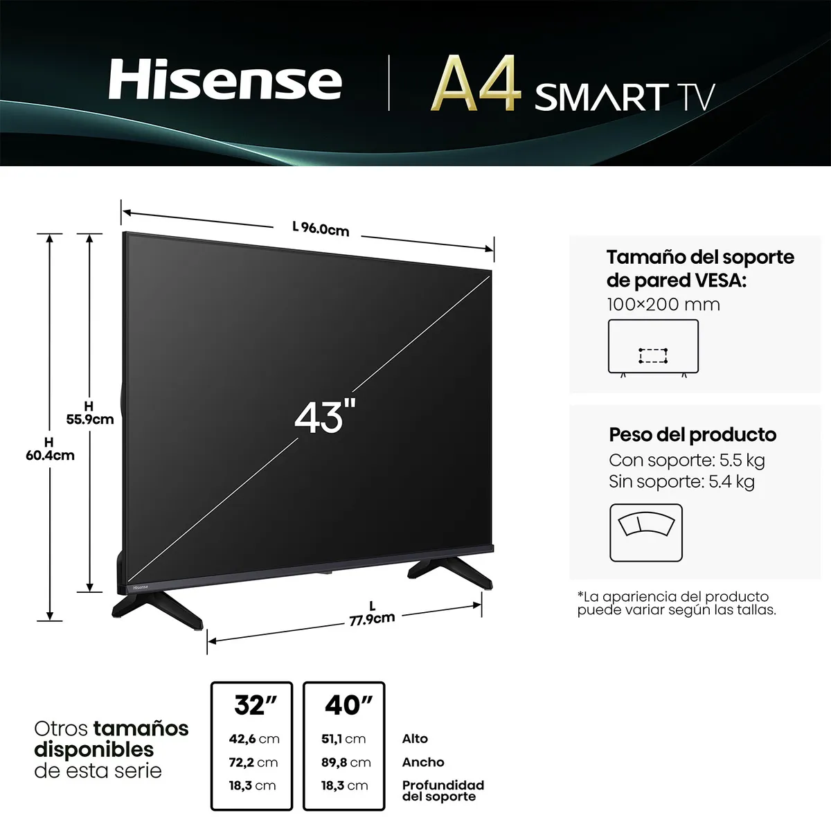 HISENSE - Smart Tv LED 43" 43A4NV FHD Hisense