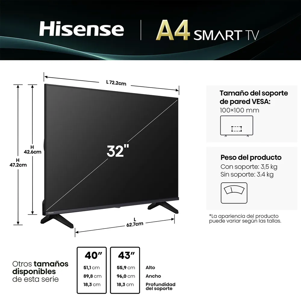 Smart Tv 32" HD 32A4NV, foto 2