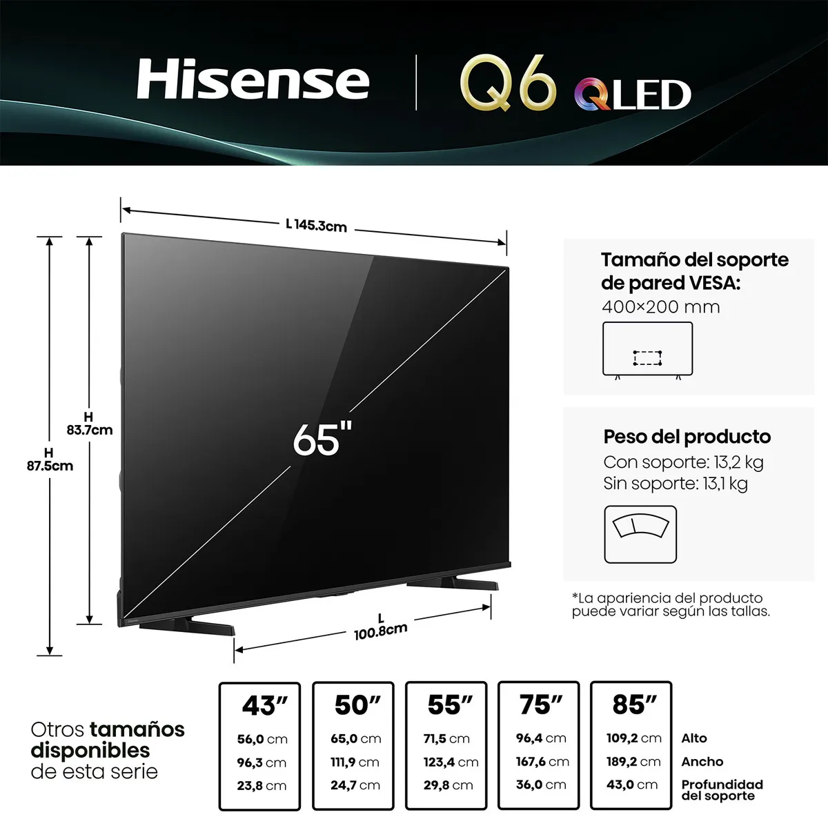HISENSE - Smart Tv 65" QLED 4K UHD 65Q6QV Hisense