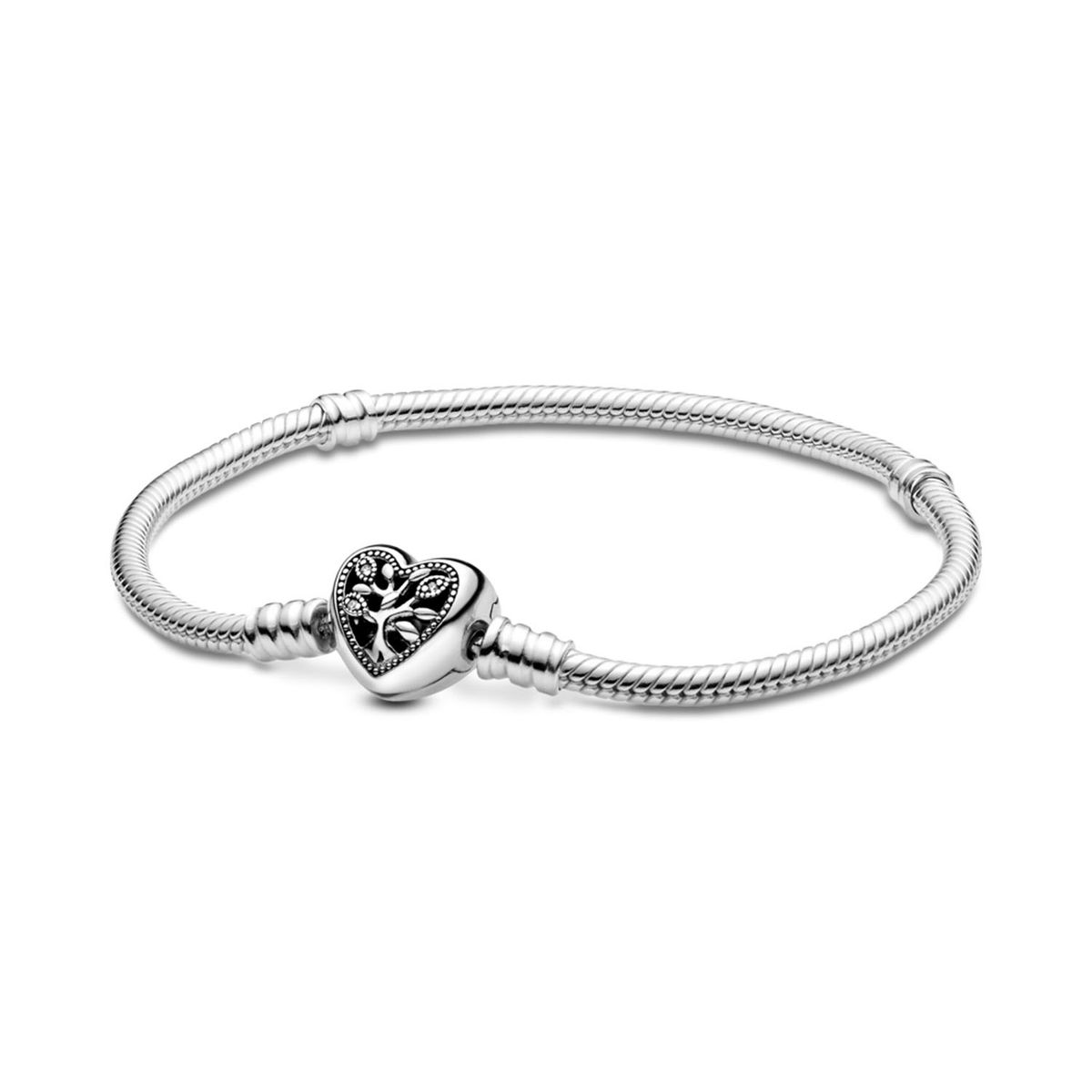 PANDORA - Pulsera Cadena Serpiente Cierre De Corazón Familia Mujer Pandora