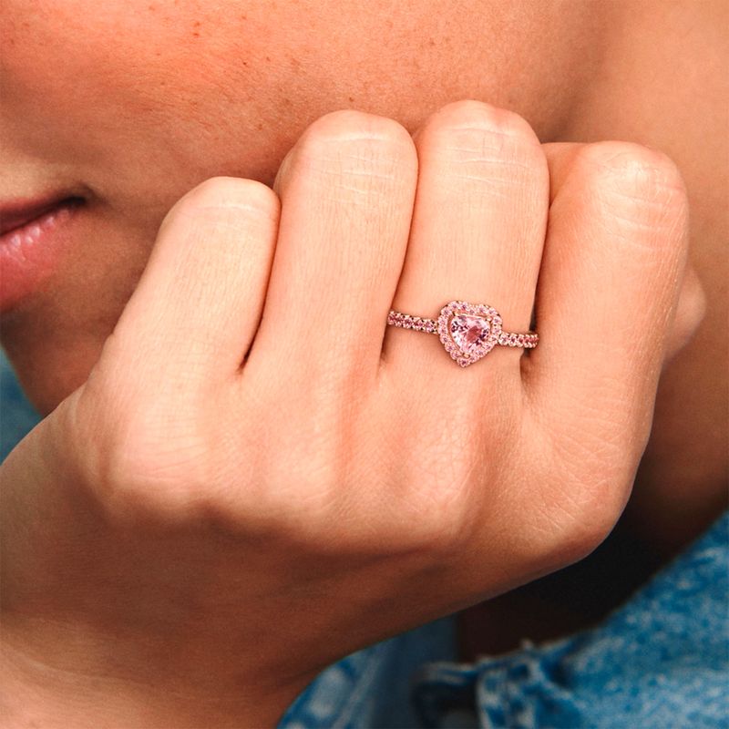 PANDORA Anillo Corazón Brillante Elevado Rosa Mujer Pandora