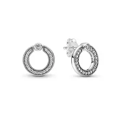 PANDORA - Aros Botón Reversibles Círculo Pavé Y Logo Mujer