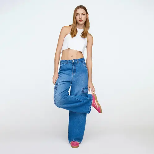 SYBILLA - Jeans Cargo Tiro Medio Mujer Algodón