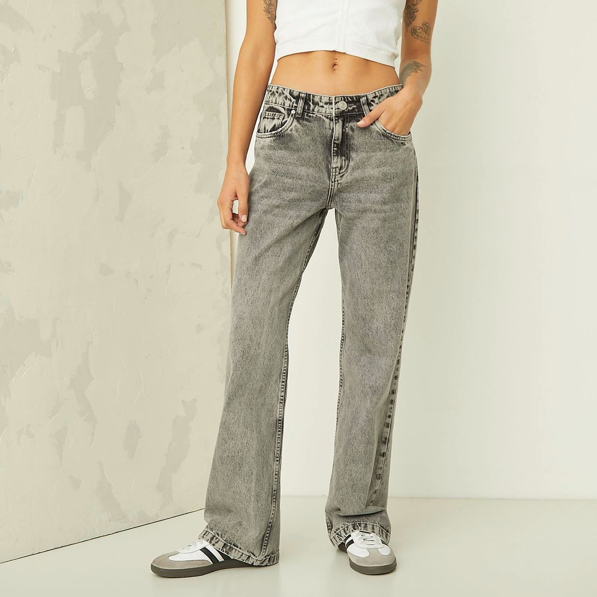 AMERICANINO - Jeans Americanino Wide Leg Tiro Medio Mujer 100% Algodón