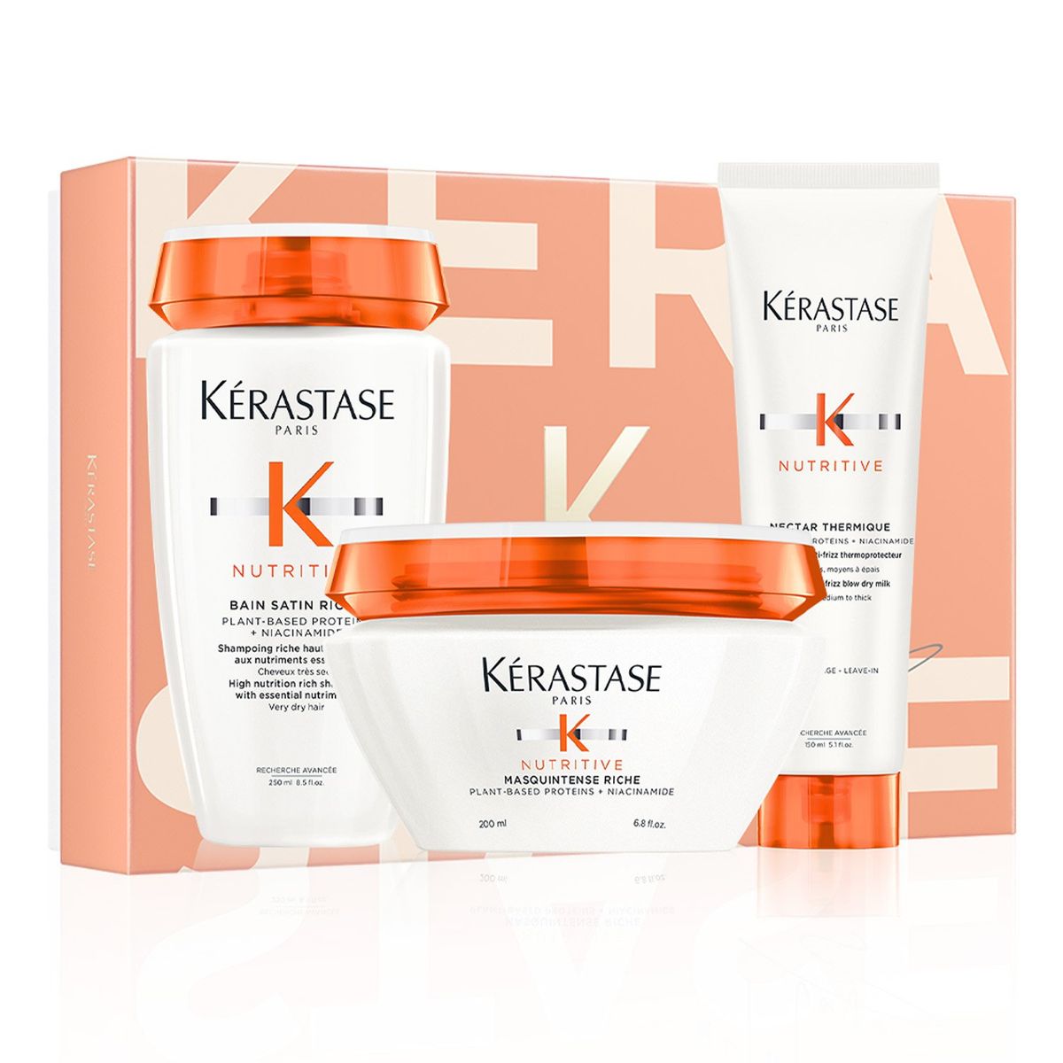 KERASTASE - Set Cabello Seco Nutritive Shampoo 250ml + Máscara 200ml + Crema Termoprotectora 150ml Kérastase