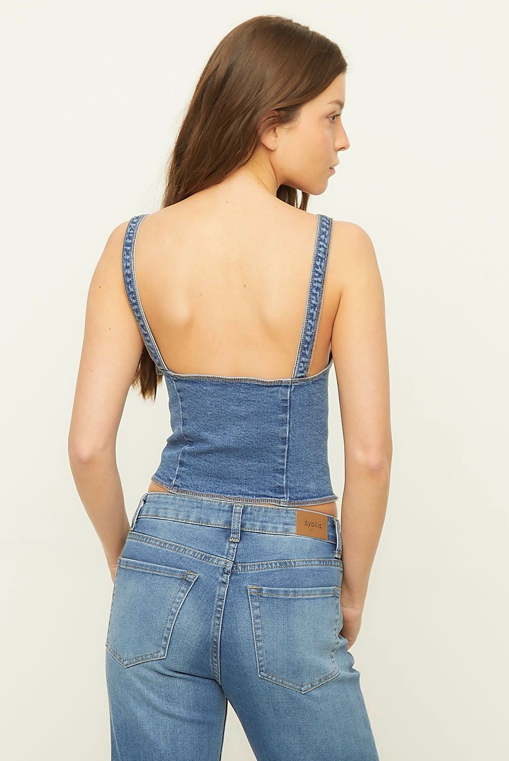 SYBILLA - Polera de Jeans Sin Mangas Algodón Mujer Sybilla