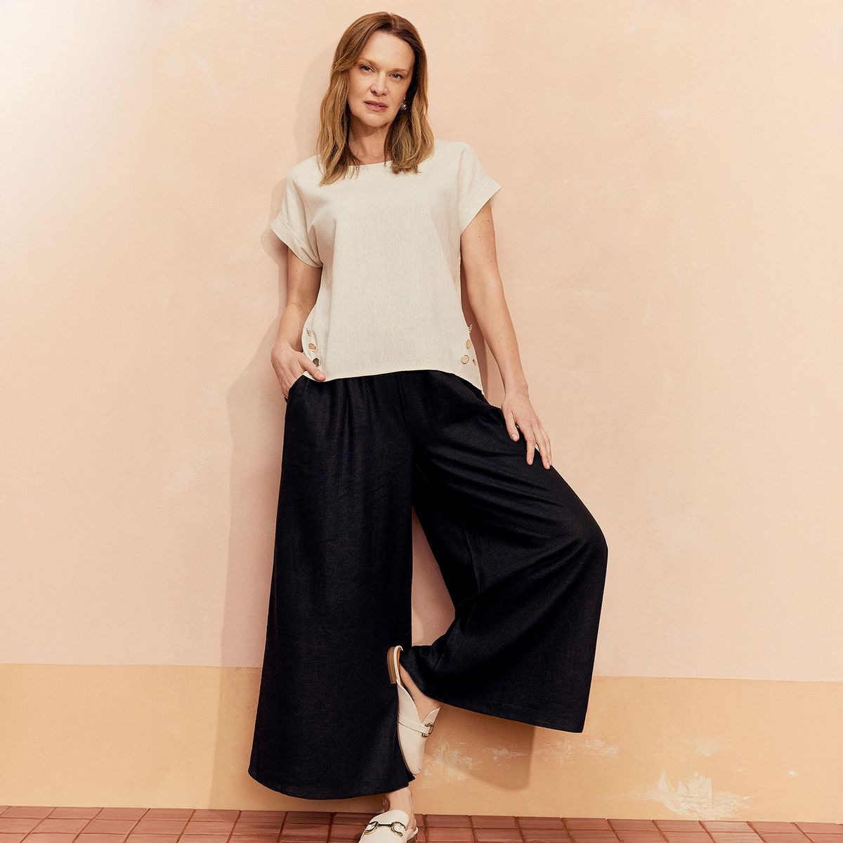 S COCCI - Blusa Manga Corta Lino Mujer S.Cocci