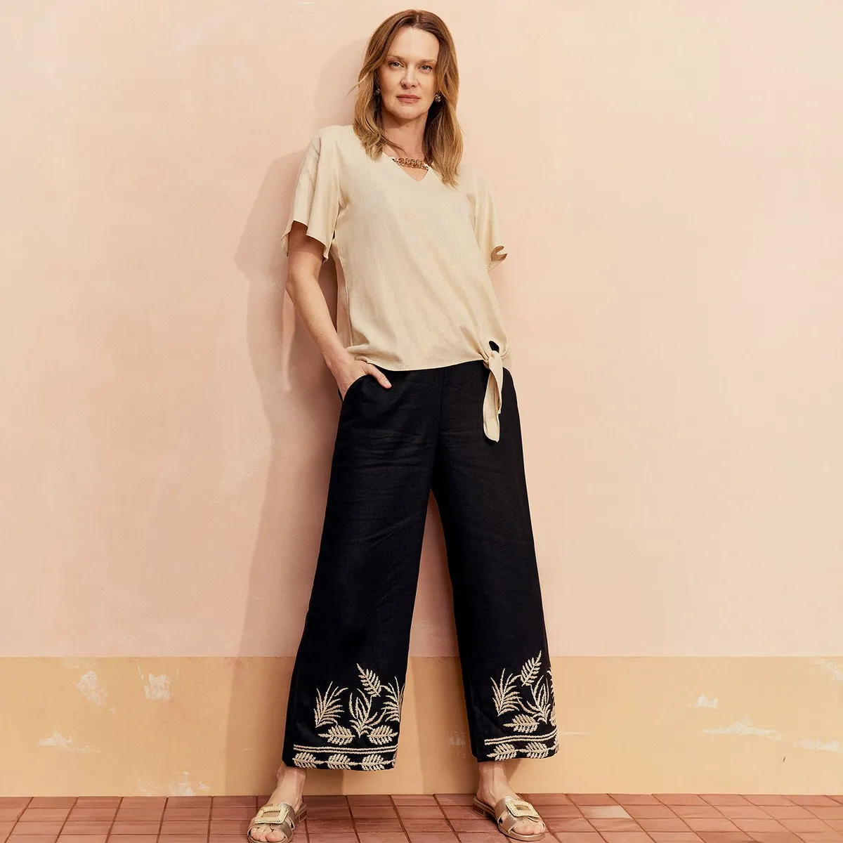 S COCCI - Blusa Lino con Collar Mujer S.Cocci